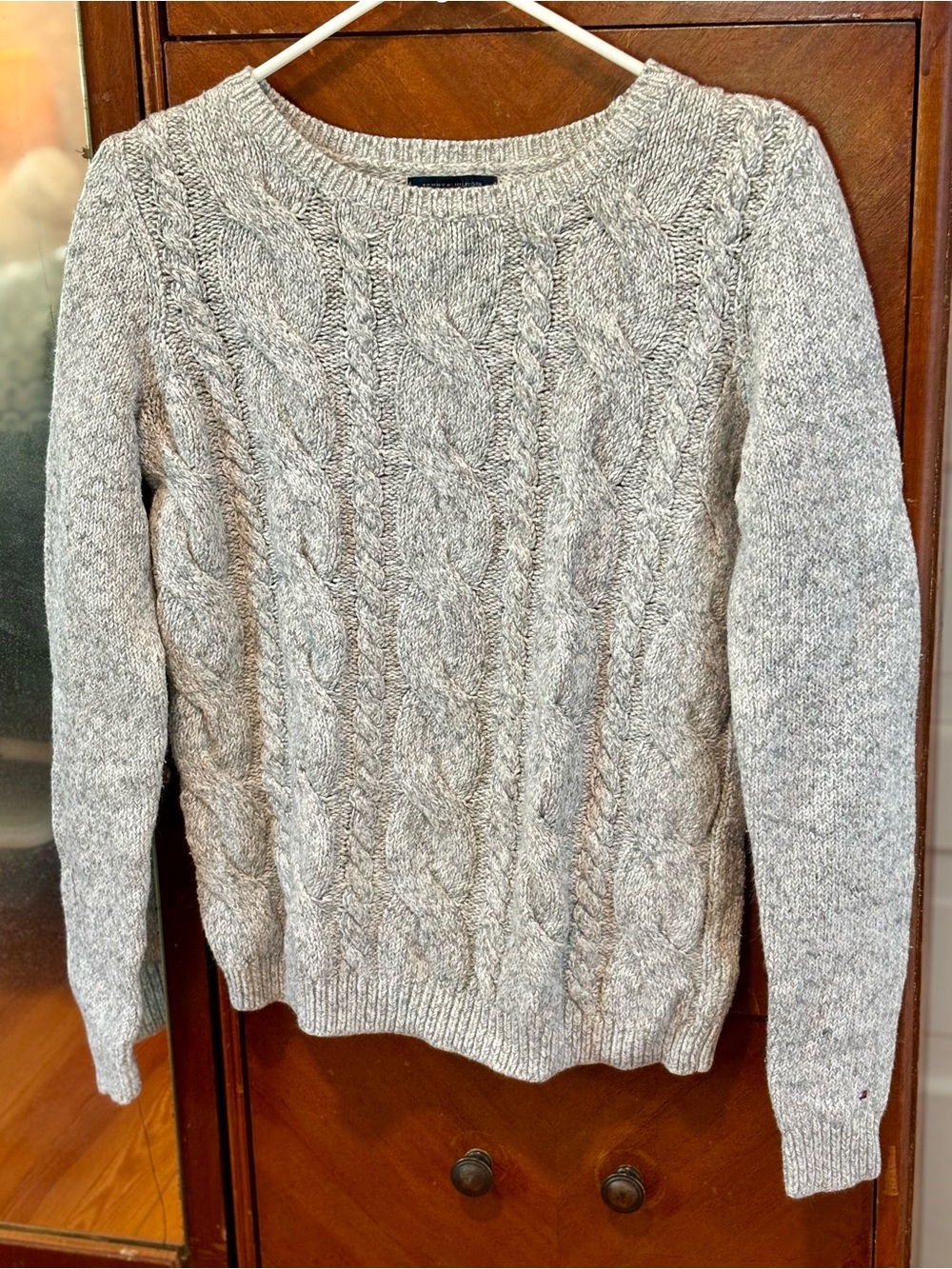 Tommy Hilfiger Heather Gray Cable Knit Crewneck Sweater